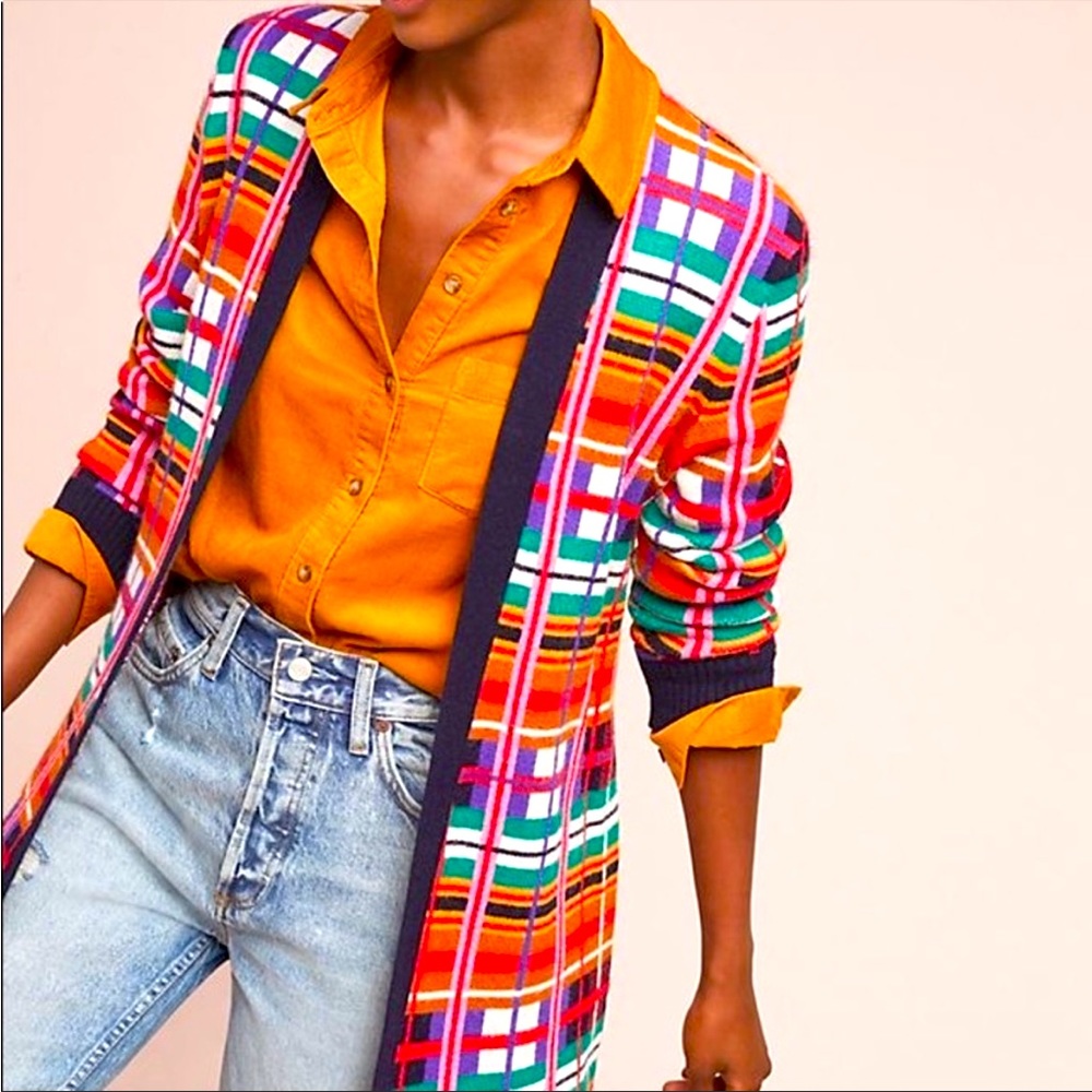 Anthropologie Moth Williston Plaid Cardigan Sweater with belt Size Small